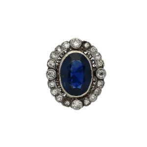 19th Century Victorian-Era 15 Carat Burma Oval-Cut Sapphire and Diamond Ring