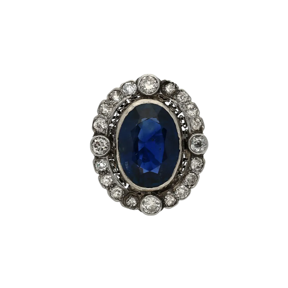 19th Century Victorian-Era 15 Carat Burma Oval-Cut Sapphire and Diamond Ring