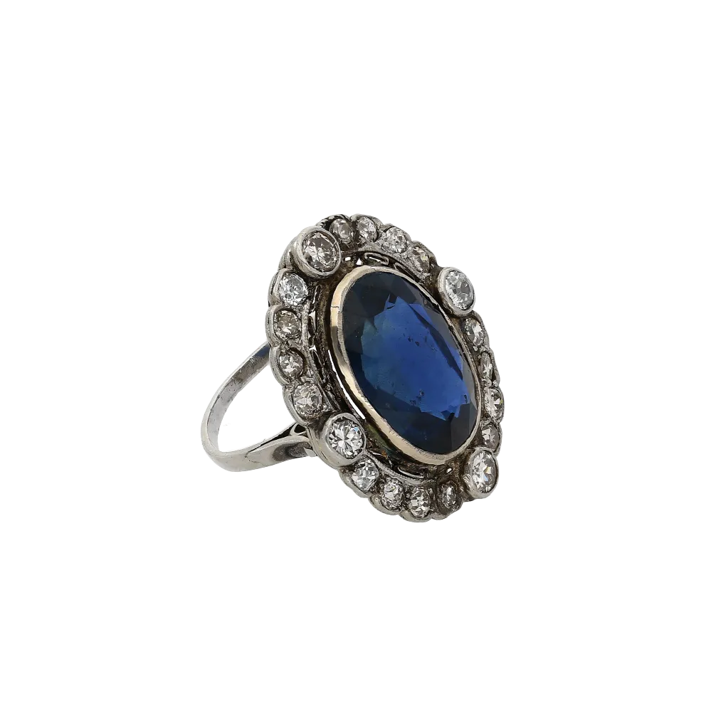 19th Century Victorian-Era 15 Carat Burma Oval-Cut Sapphire and Diamond Ring