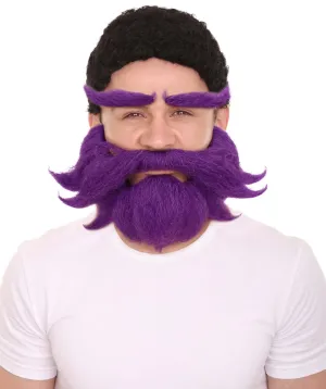 Adult Men's Cowboy Cartoon Purple Mustache and Beard| Perfect for Halloween| Flame-retardant Synthetic Fiber