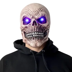 Adults Skeleton Mask Blue Light Up Eyes Over Head Latex