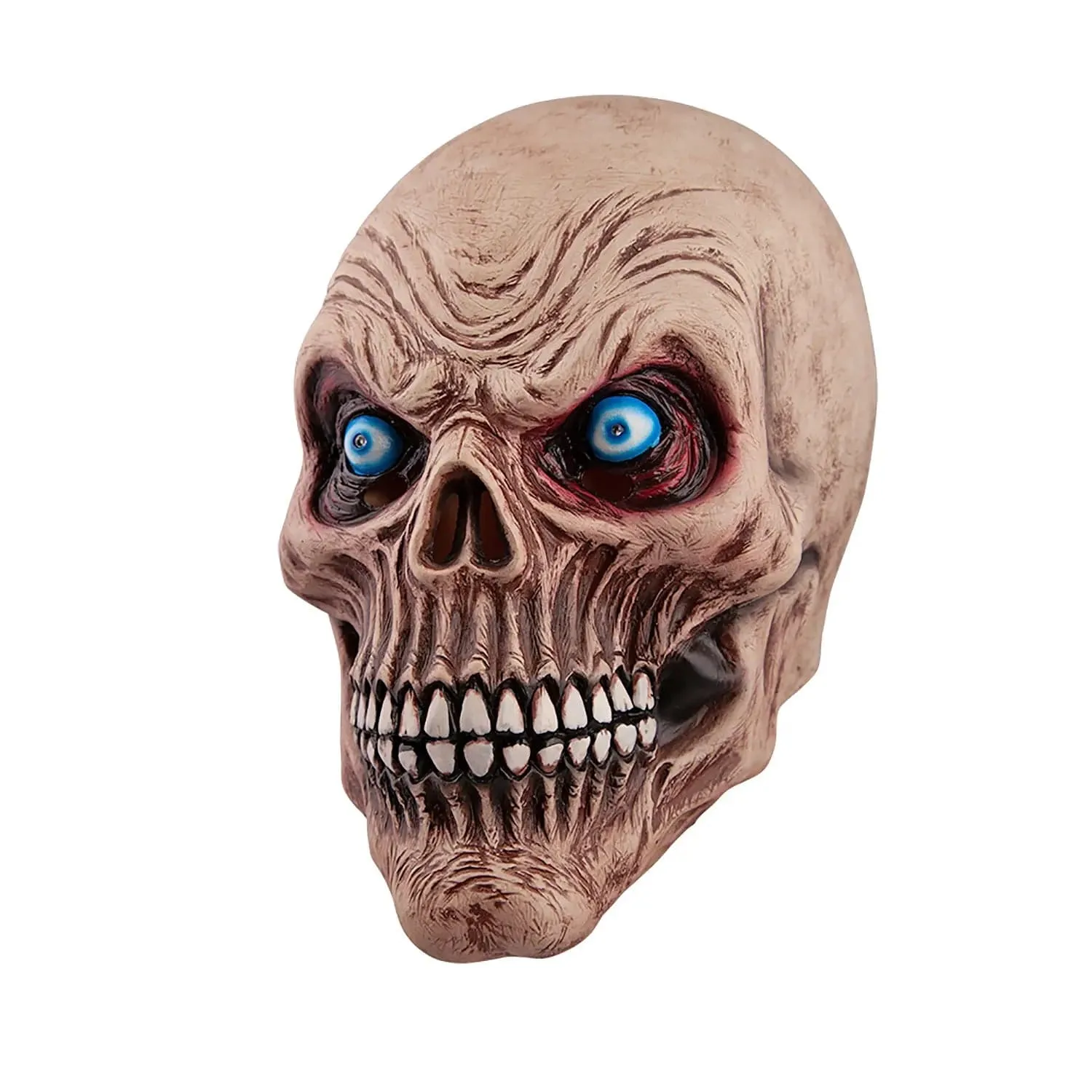 Adults Skeleton Mask Blue Light Up Eyes Over Head Latex