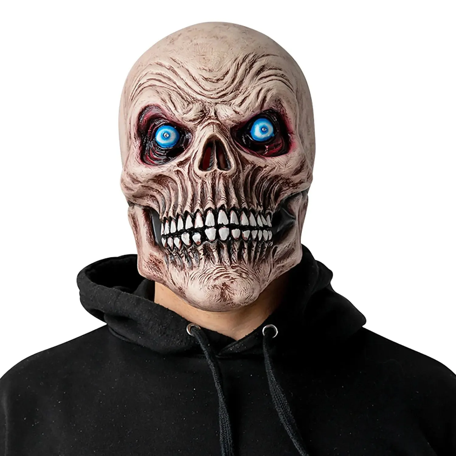 Adults Skeleton Mask Blue Light Up Eyes Over Head Latex