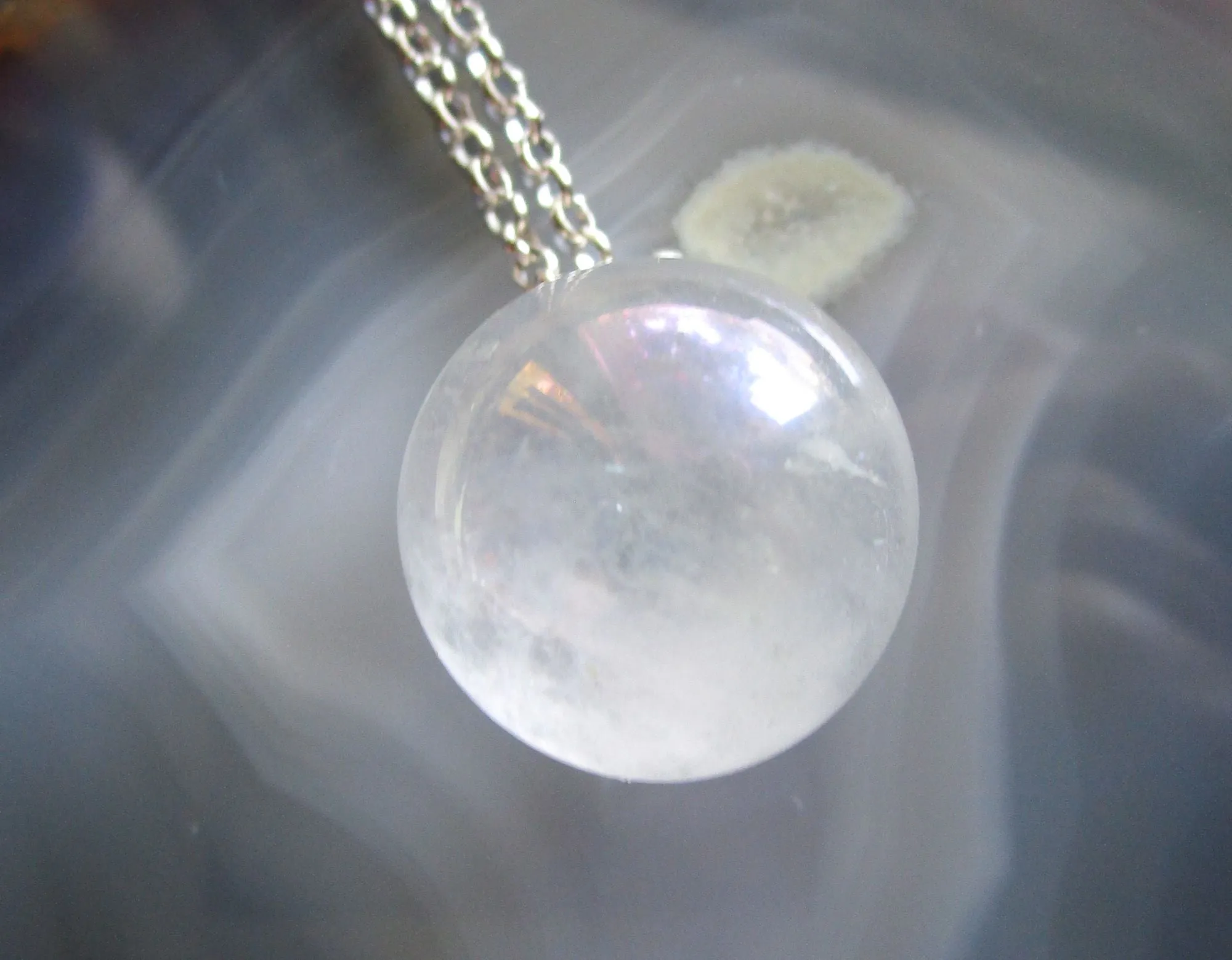 Aqua Aura Mystic Quartz Crystal Sphere Pendant Necklace