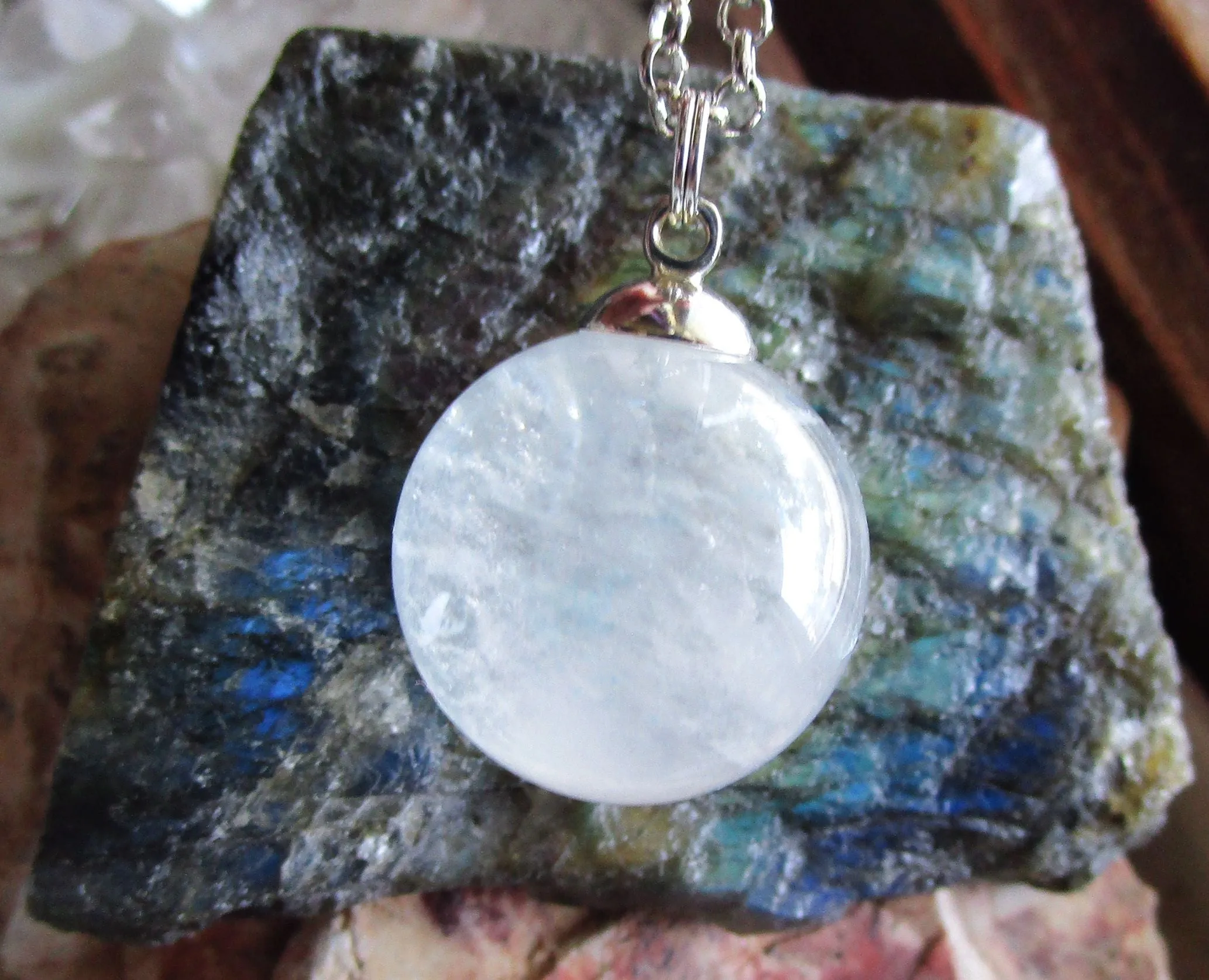 Aqua Aura Mystic Quartz Crystal Sphere Pendant Necklace