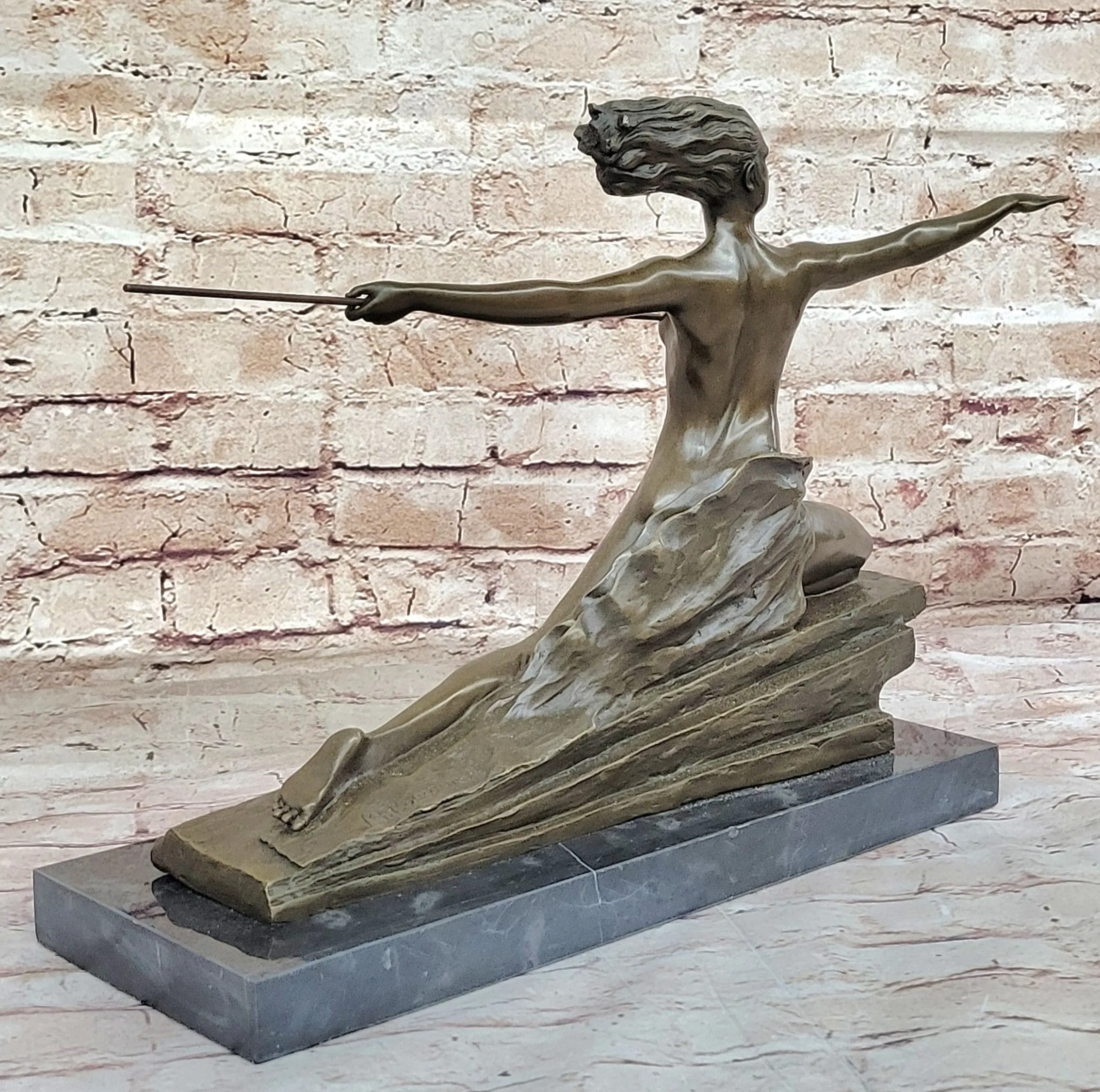 Art Deco Female Warrior Bronze Sculpture Marble Base Figurine Statue Sale