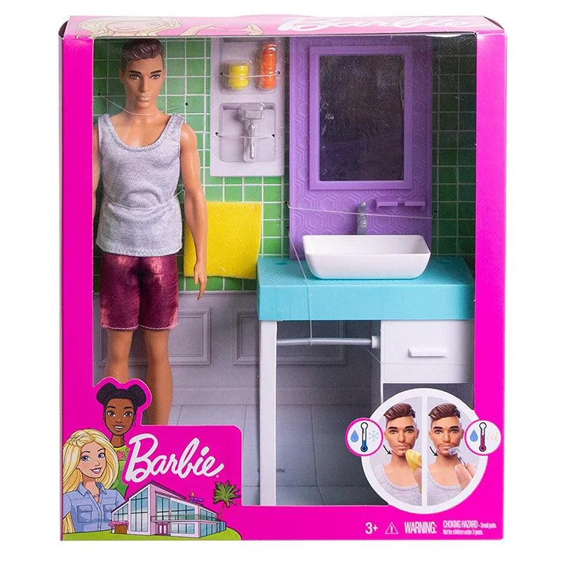 Barbie Ken Doll - with Shaving & Bathroom Playset