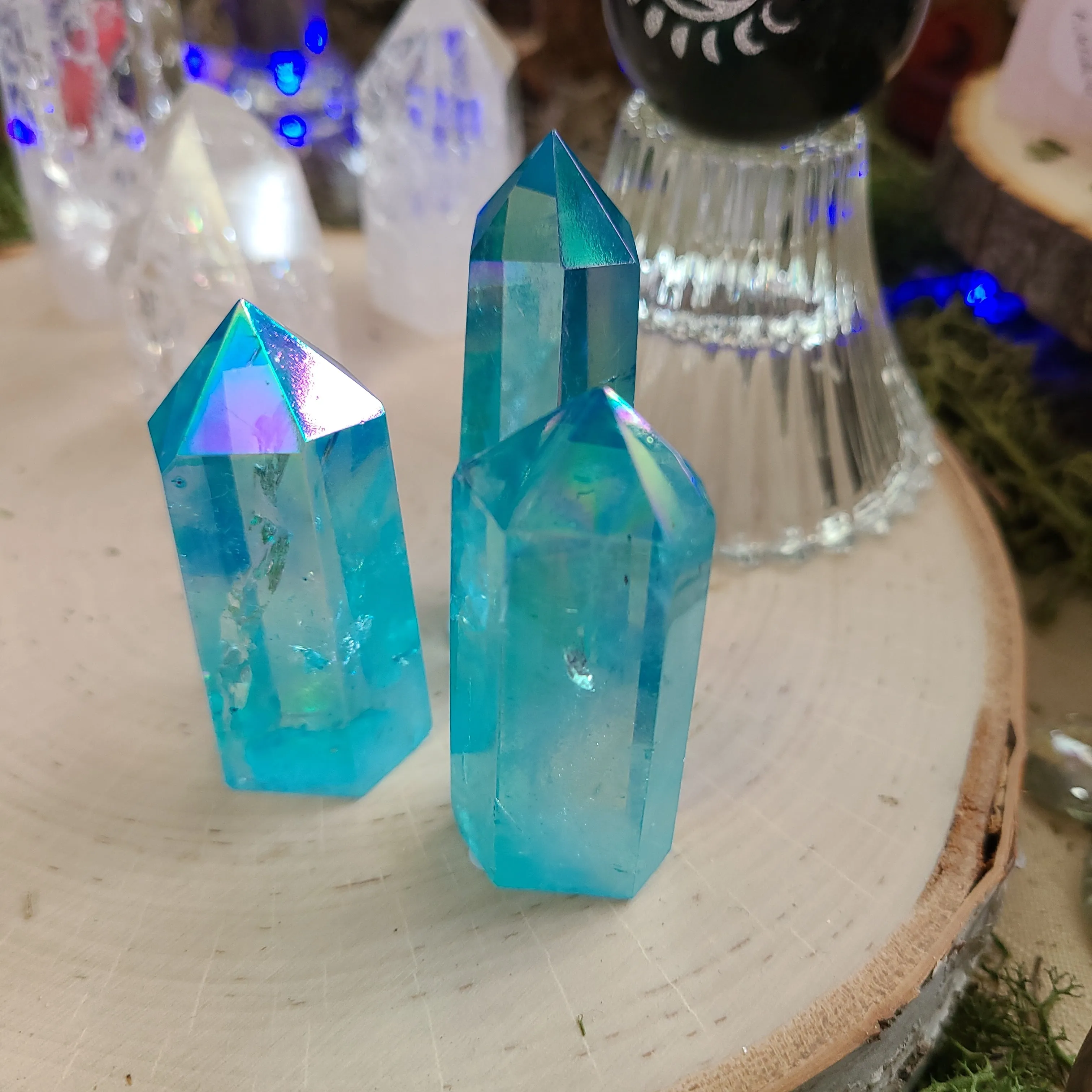 Blue Aqua Aura Coated Quartz Mini Point Towers 2 1/2 to 3 inches