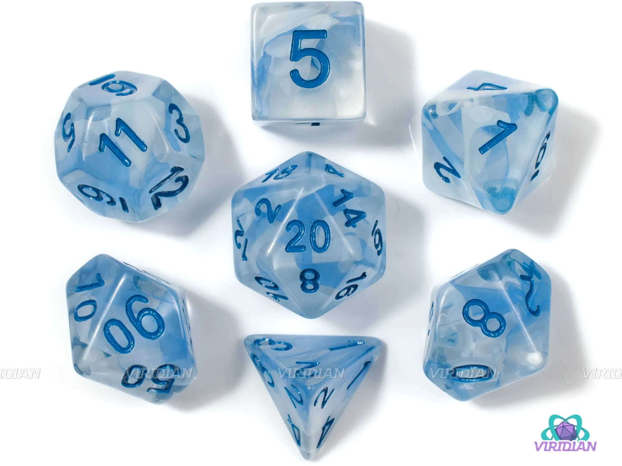 Blue Ribbon | Clear Resin Dice Set (7) | Dungeons and Dragons (DnD)