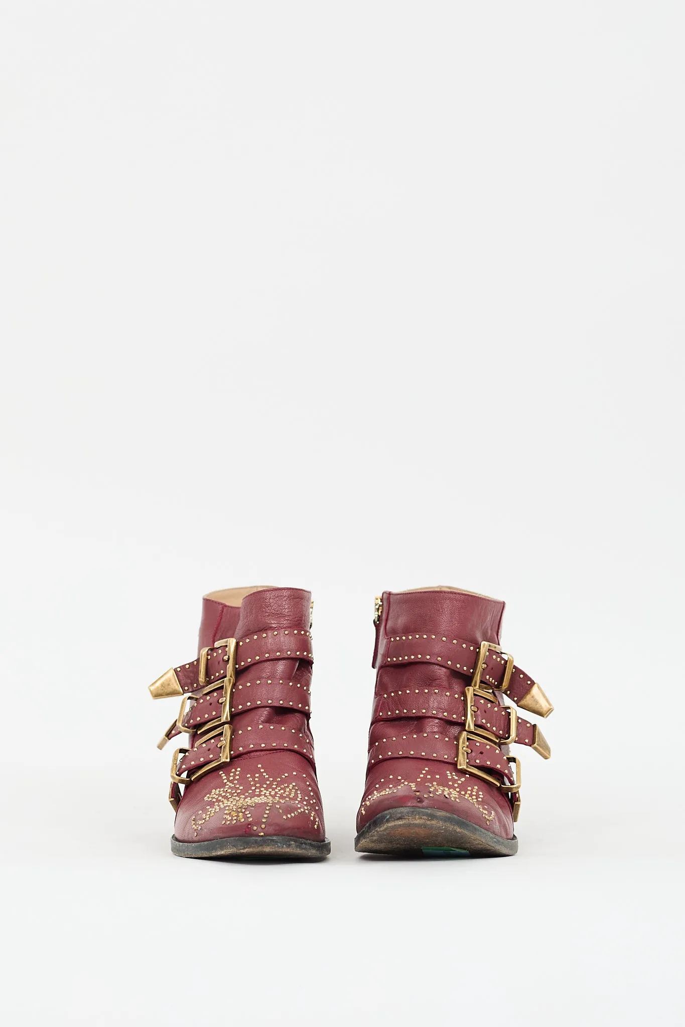 Burgundy Leather Susanna Studded Ankle Boot