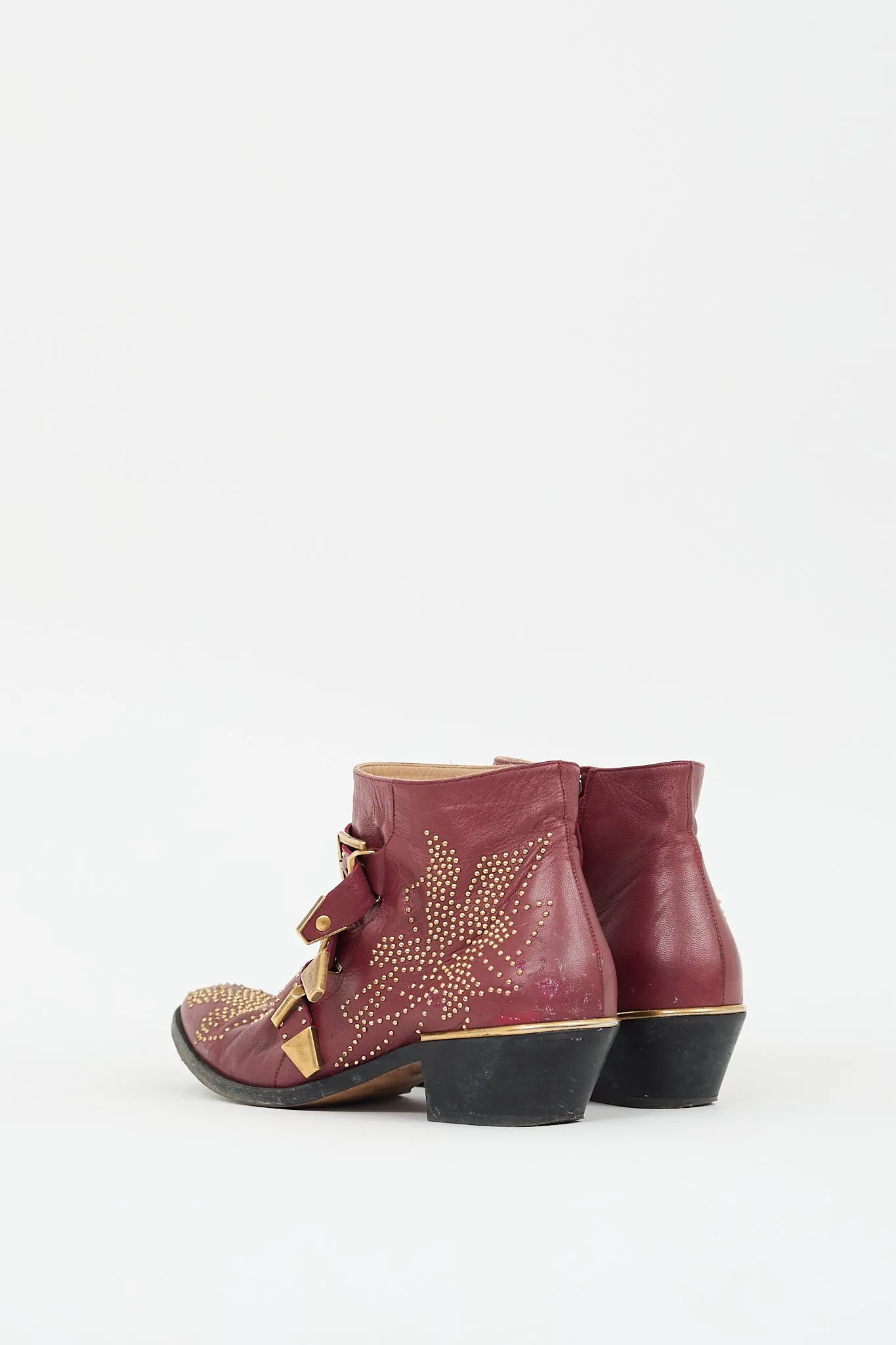 Burgundy Leather Susanna Studded Ankle Boot