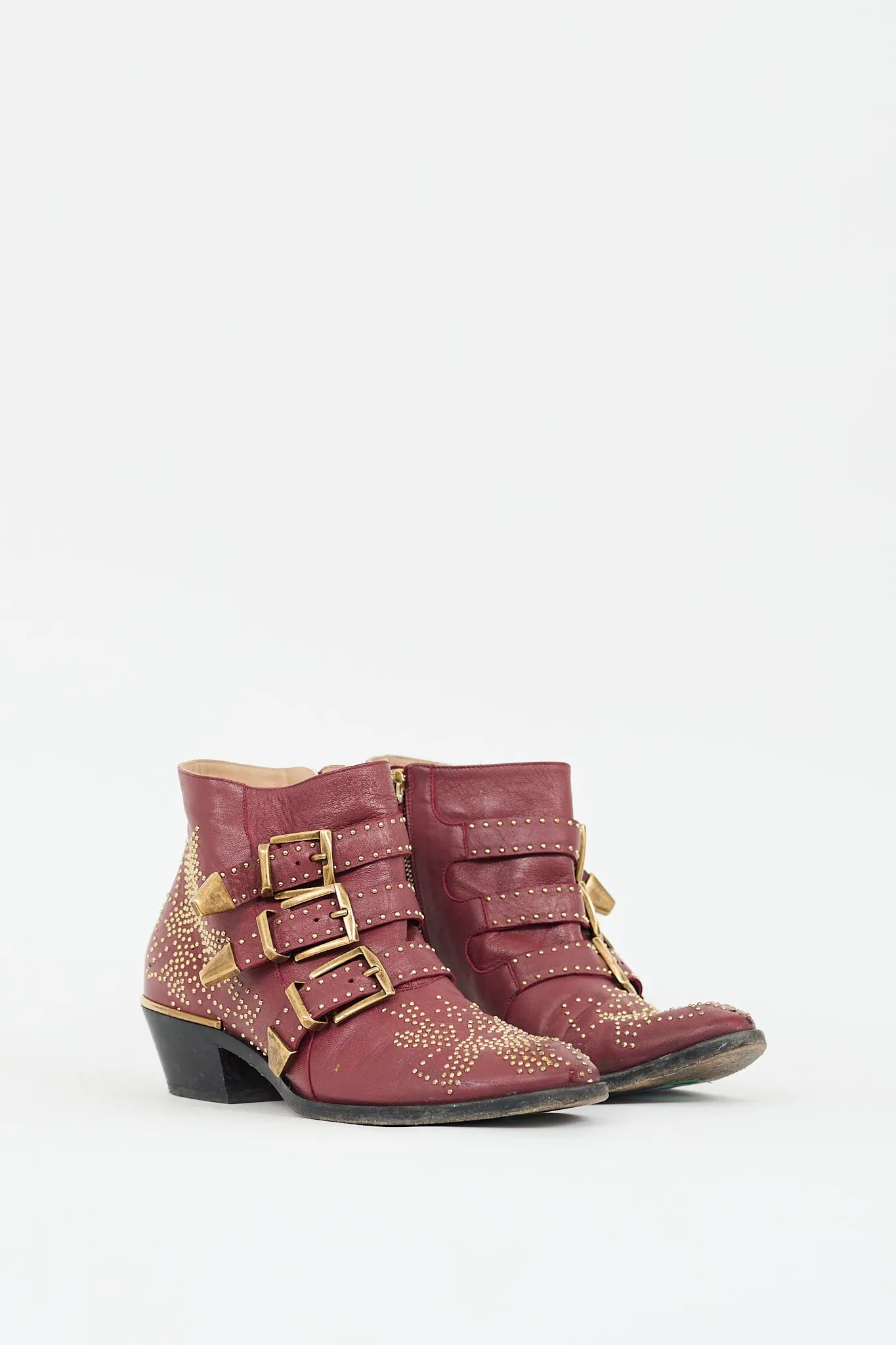 Burgundy Leather Susanna Studded Ankle Boot