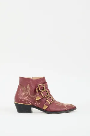 Burgundy Leather Susanna Studded Ankle Boot