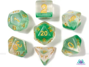 Dew Dream | Green Layer Glitter Transparent Acrylic Dice Set (7) | Dungeons and Dragons (DnD)