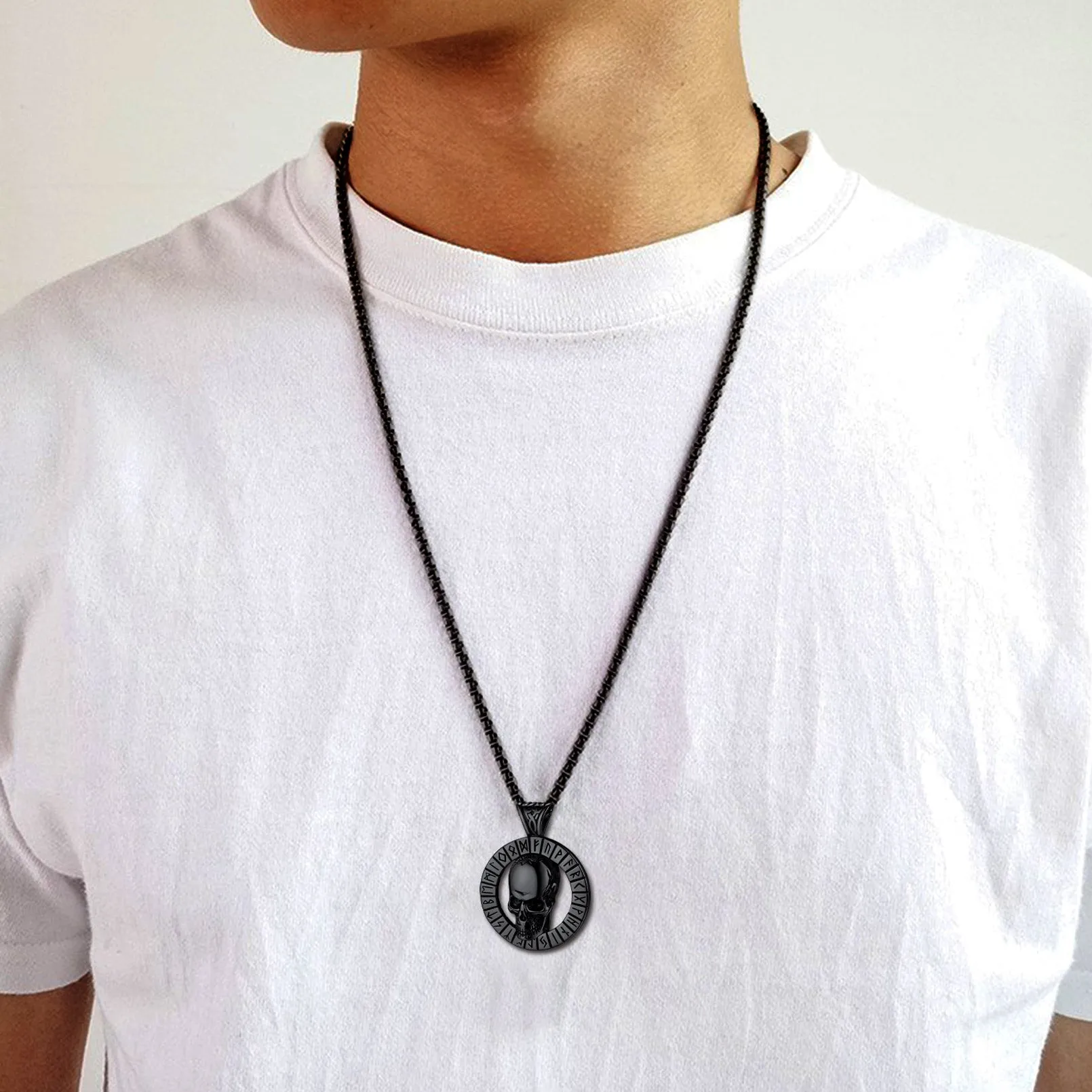 Flash Sale Viking Runes Skull Necklace For Men