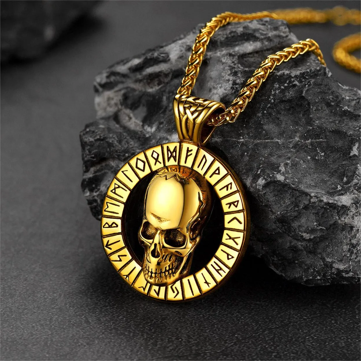 Flash Sale Viking Runes Skull Necklace For Men