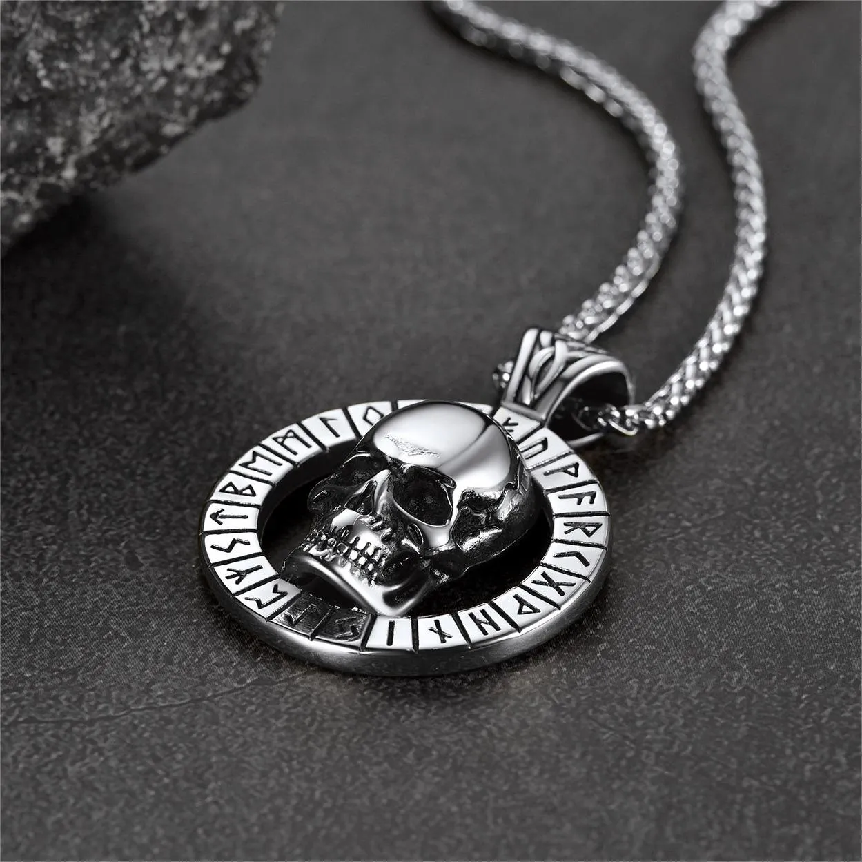 Flash Sale Viking Runes Skull Necklace For Men