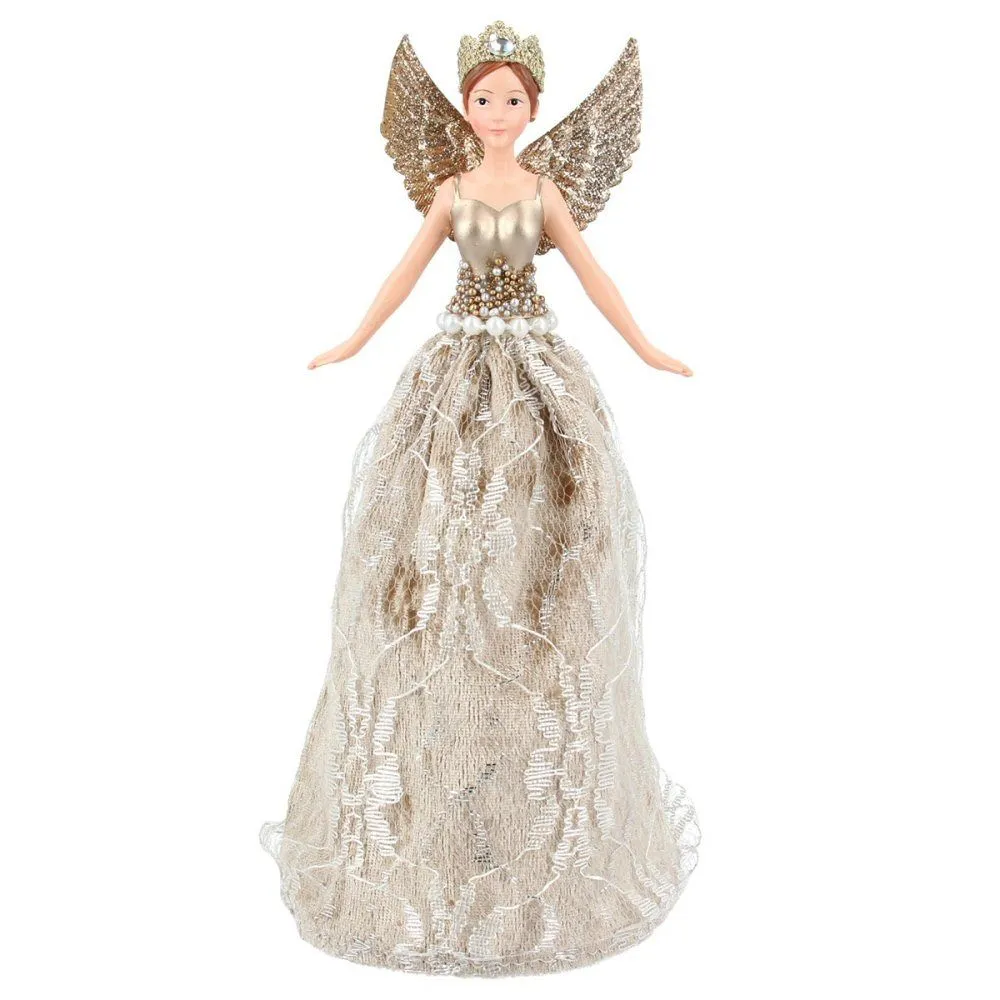 Gisela Graham 18cm Gold Lace Lux Fairy Tree Topper