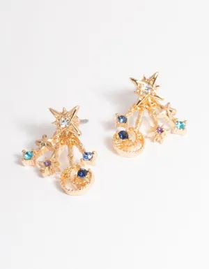 Gold Celestial Jacket Earrings