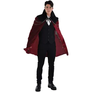 Gothic Vampire Cloak for Adults, Black and Red Cloak