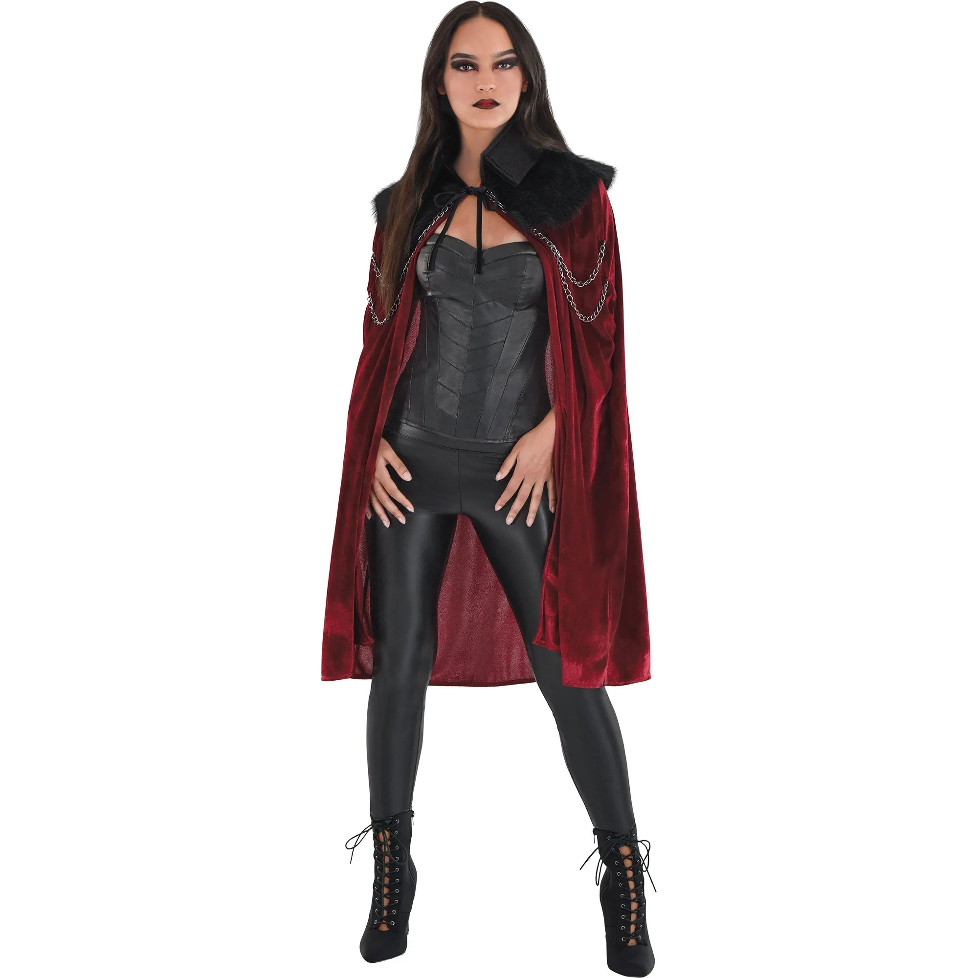 Gothic Vampire Cloak for Adults, Black and Red Cloak