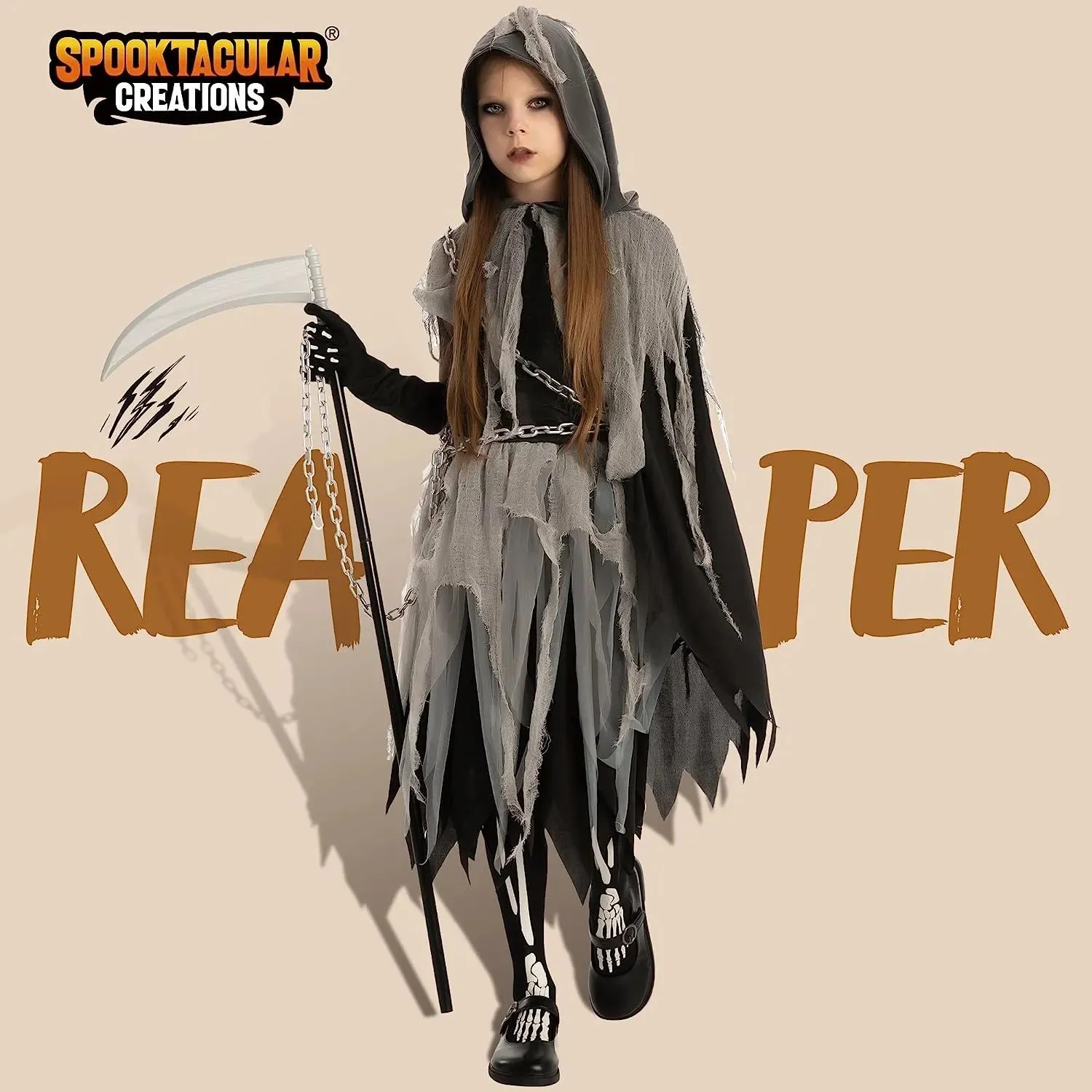 Grim Reaper Costume with Gloves and Tights Glow in the Dark