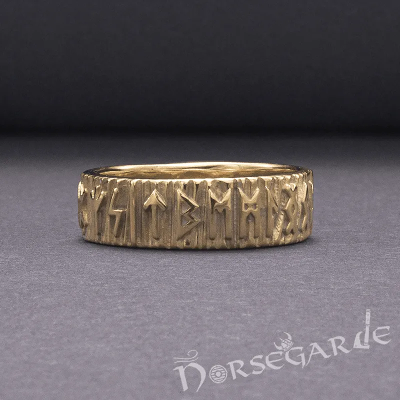 Handcrafted Slim Elder Futhark Runic Band - Gold