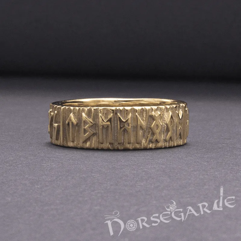 Handcrafted Slim Elder Futhark Runic Band - Gold