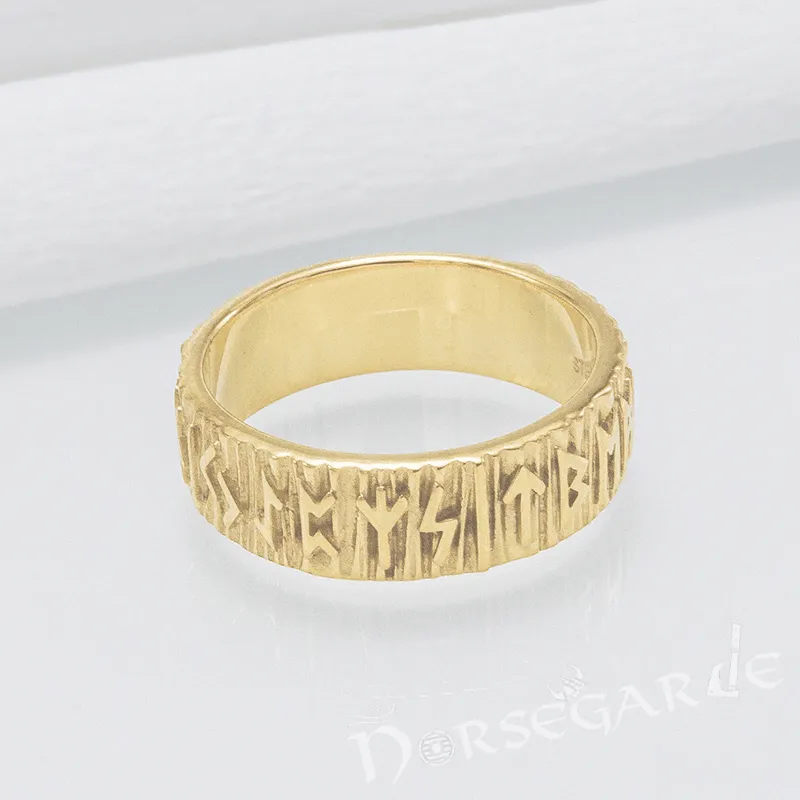 Handcrafted Slim Elder Futhark Runic Band - Gold