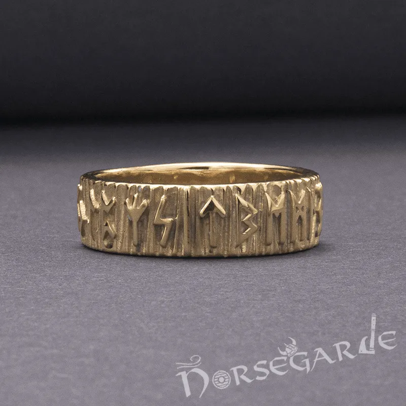 Handcrafted Slim Elder Futhark Runic Band - Gold