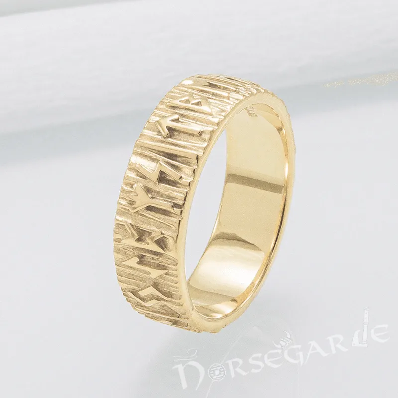 Handcrafted Slim Elder Futhark Runic Band - Gold