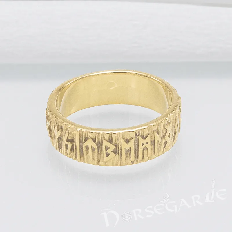 Handcrafted Slim Elder Futhark Runic Band - Gold