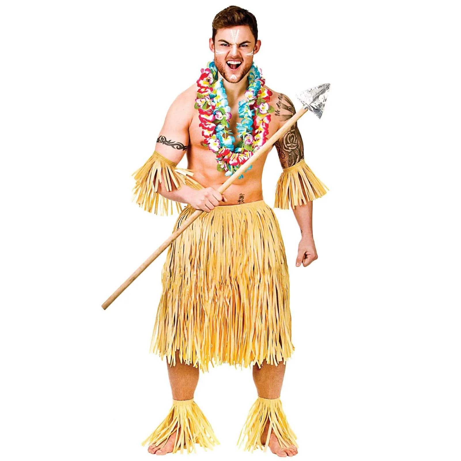 Hawaii Party Guy Set Zulu Warrior Authentic Raffia