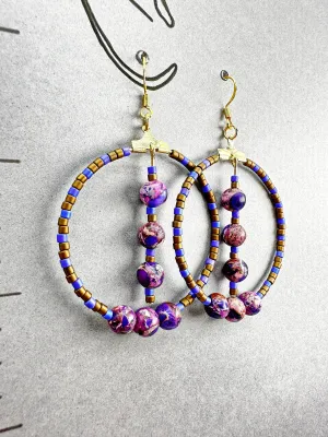 Indigenous Handcrafted Earrings - Beaded w/ Purple Imperial Jasper