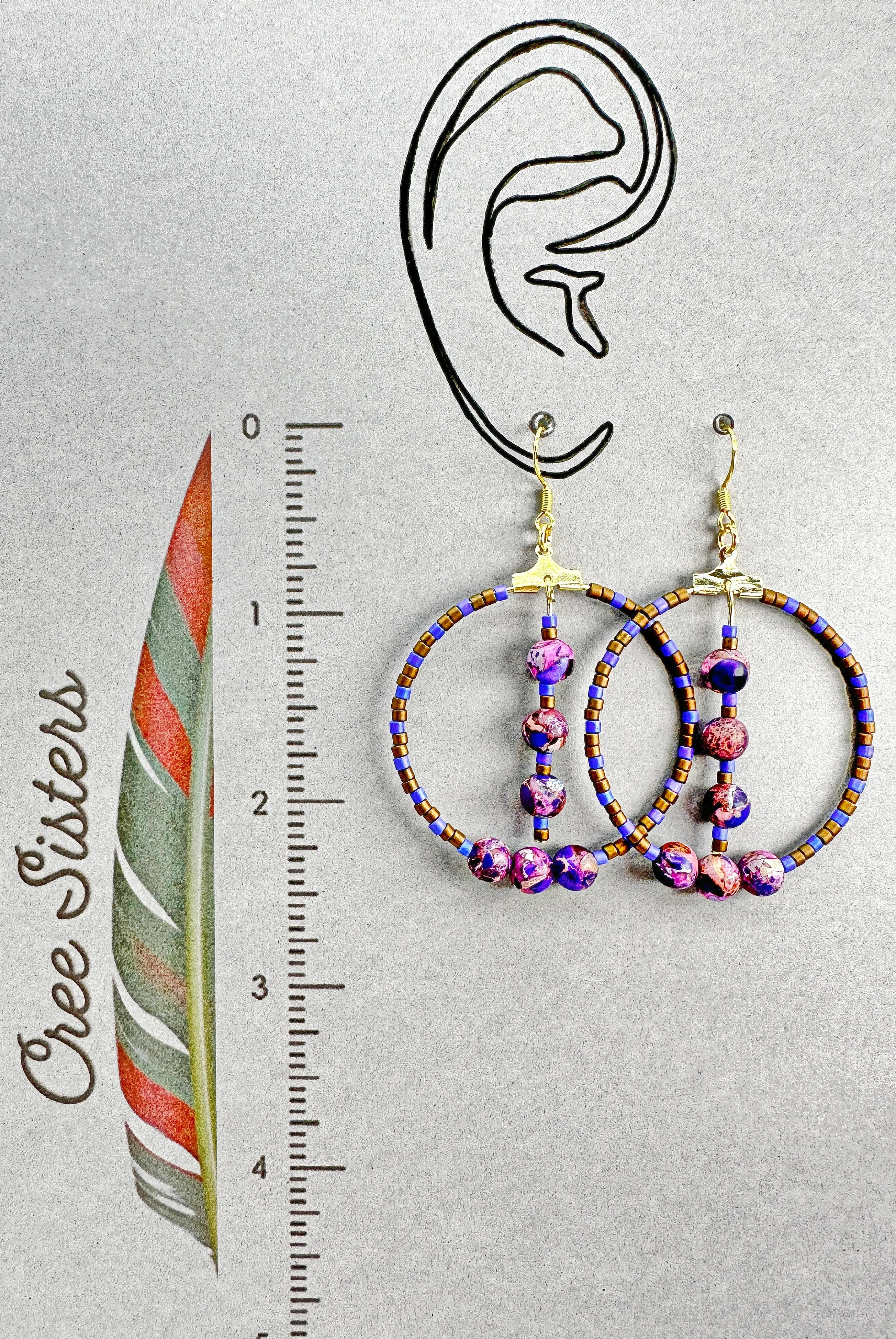 Indigenous Handcrafted Earrings - Beaded w/ Purple Imperial Jasper