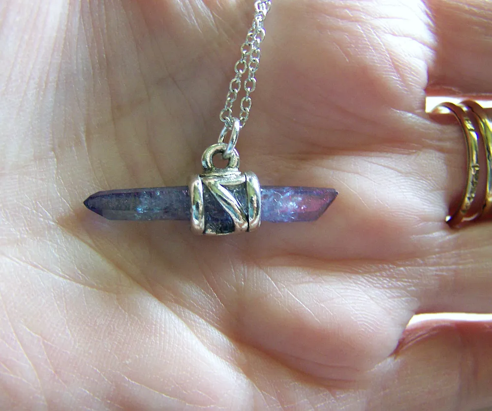 Indigo Aura Raw Quartz Crystal Pendant