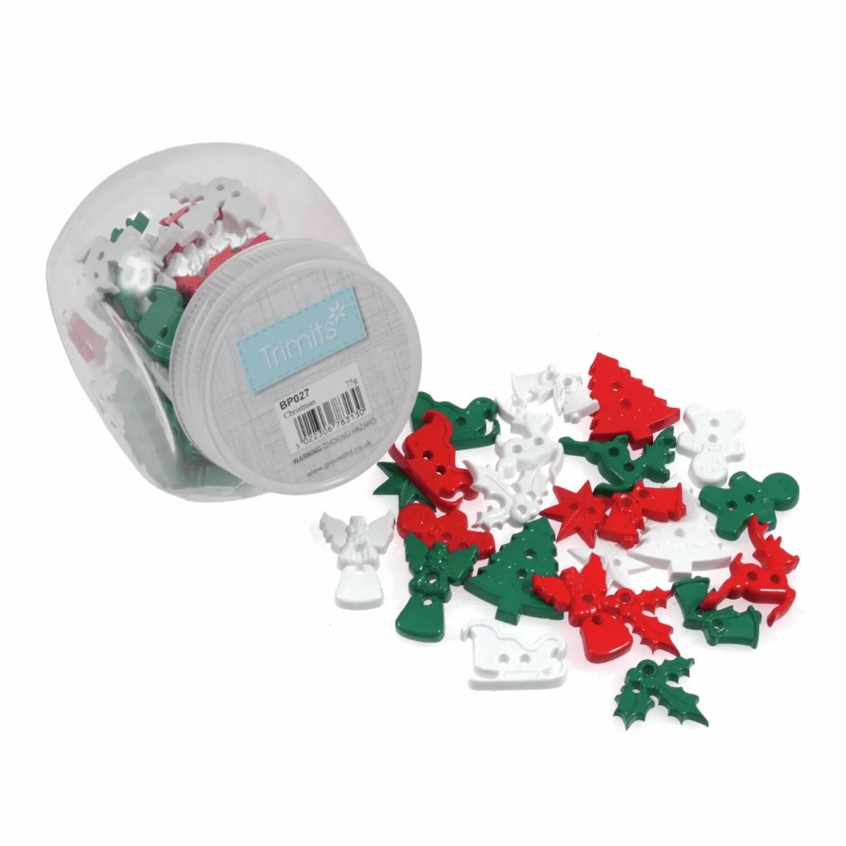 Jar of Craft Buttons -  Christmas Assortment