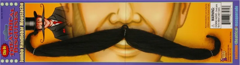 Jumbo Black Handlebar Fake Moustache