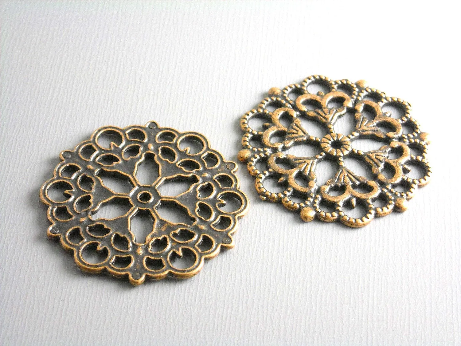 Large Filigree Cutout Button Rounds, Antique Copper Plated, 30mm diameter - 4 pieces