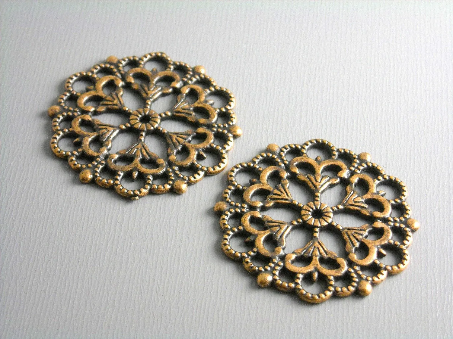 Large Filigree Cutout Button Rounds, Antique Copper Plated, 30mm diameter - 4 pieces