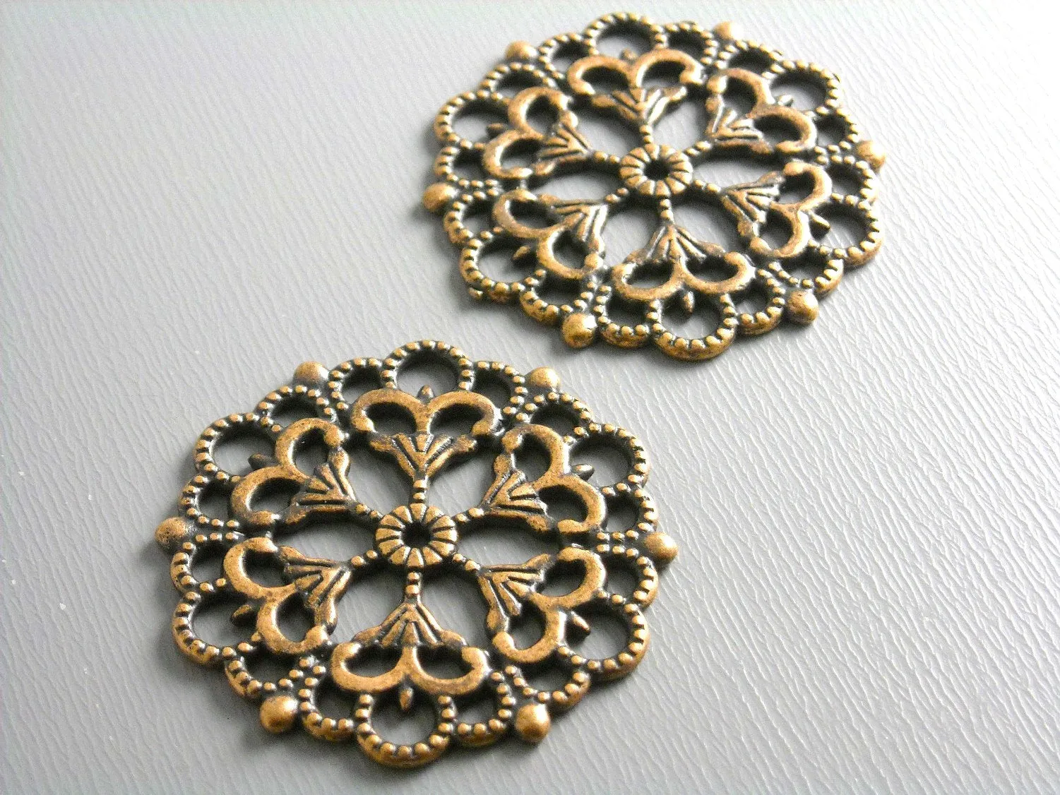 Large Filigree Cutout Button Rounds, Antique Copper Plated, 30mm diameter - 4 pieces