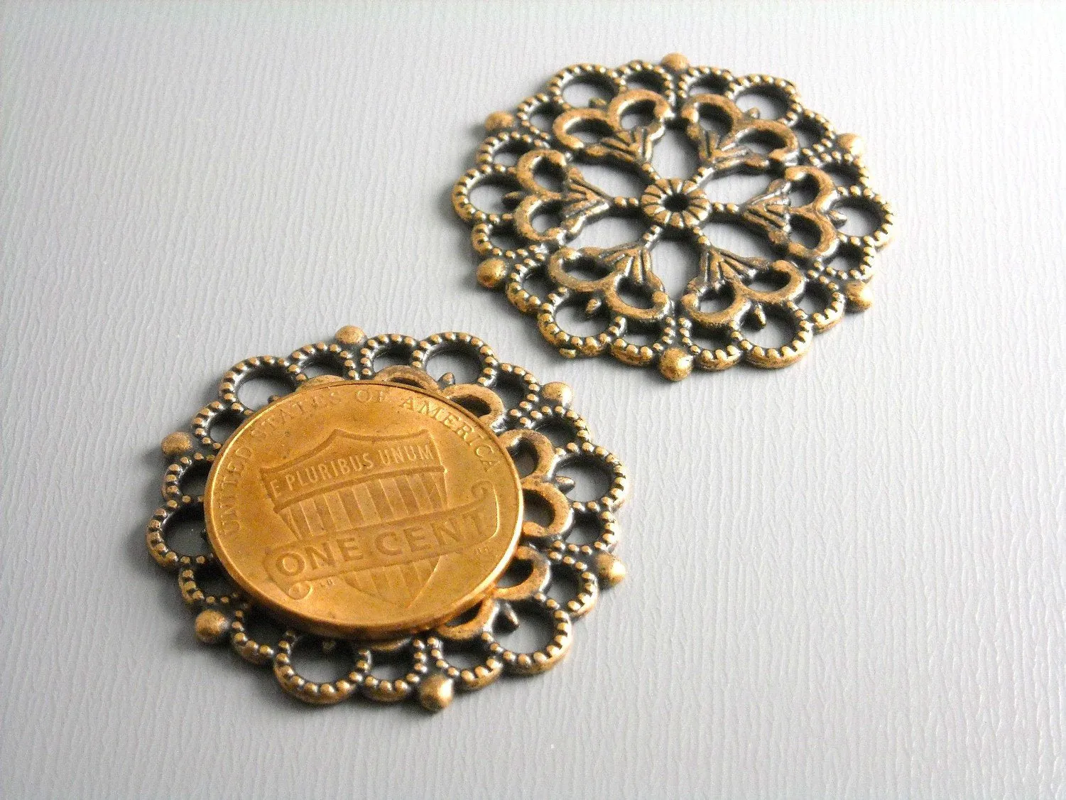 Large Filigree Cutout Button Rounds, Antique Copper Plated, 30mm diameter - 4 pieces