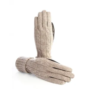 Men's leather gloves with woven cashmere top and lining  in color brown and beige