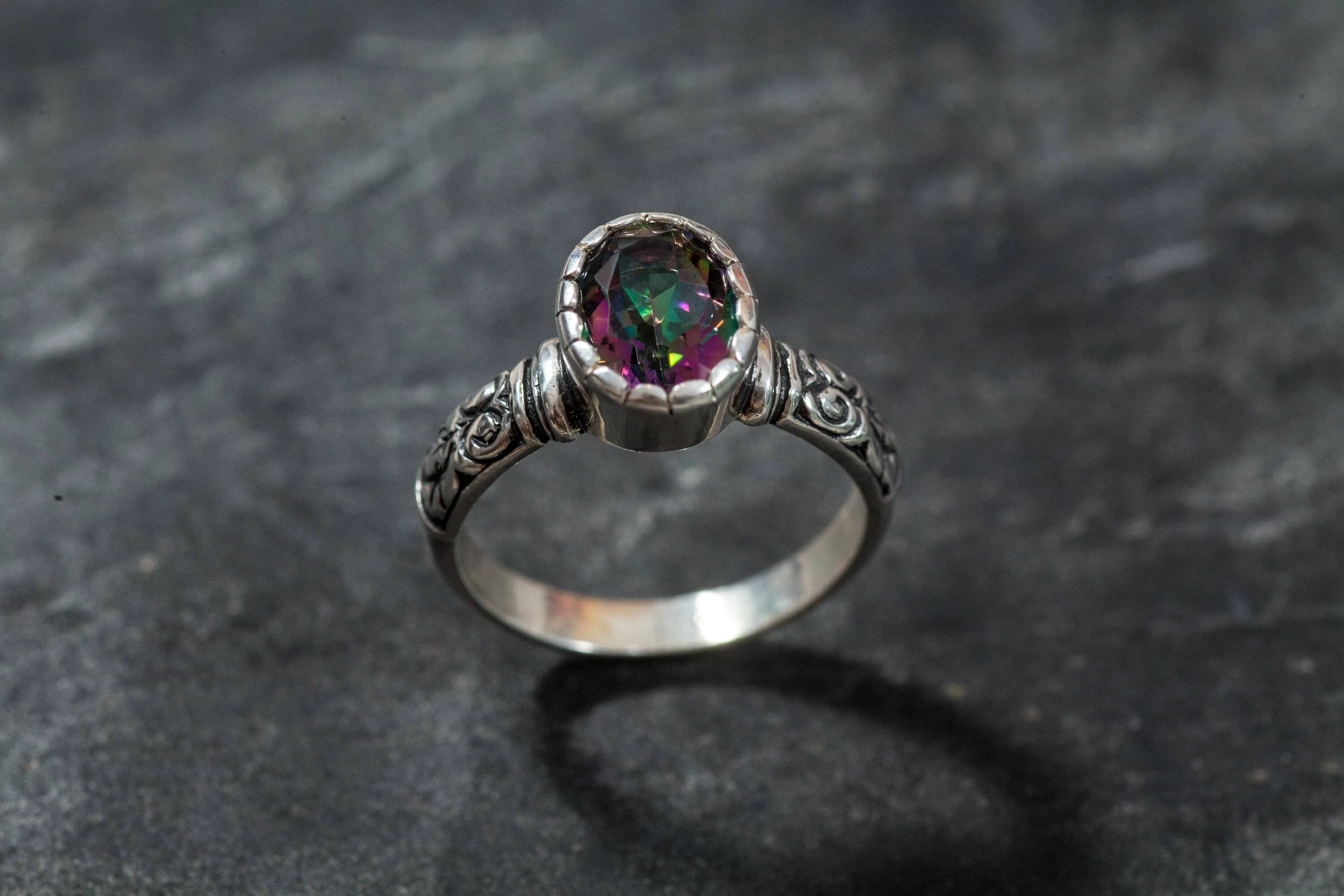 Mystic Topaz Ring - Purple Boho Ring - Solitaire Topaz Ring