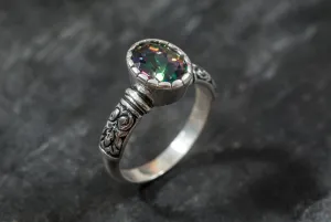 Mystic Topaz Ring - Purple Boho Ring - Solitaire Topaz Ring