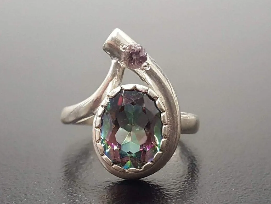 Mystic Topaz Ring - Purple Teardrop Ring - Vintage Mystic Topaz Ring