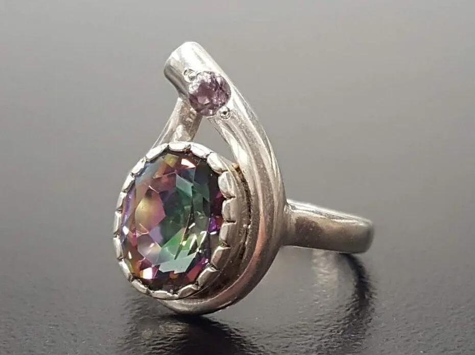 Mystic Topaz Ring - Purple Teardrop Ring - Vintage Mystic Topaz Ring