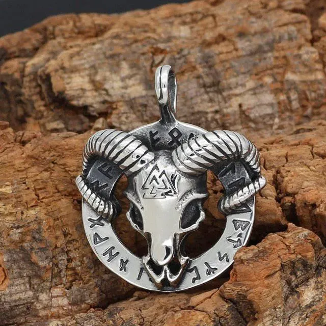 Ram Skull Runic Pendant - Stainless Steel