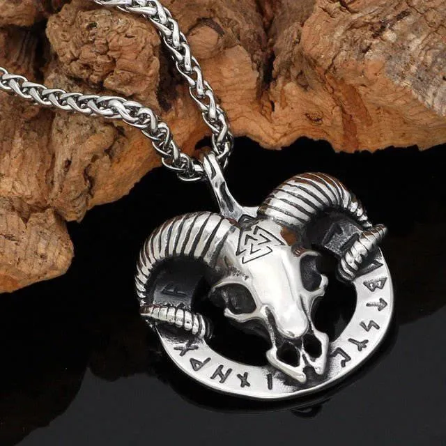 Ram Skull Runic Pendant - Stainless Steel