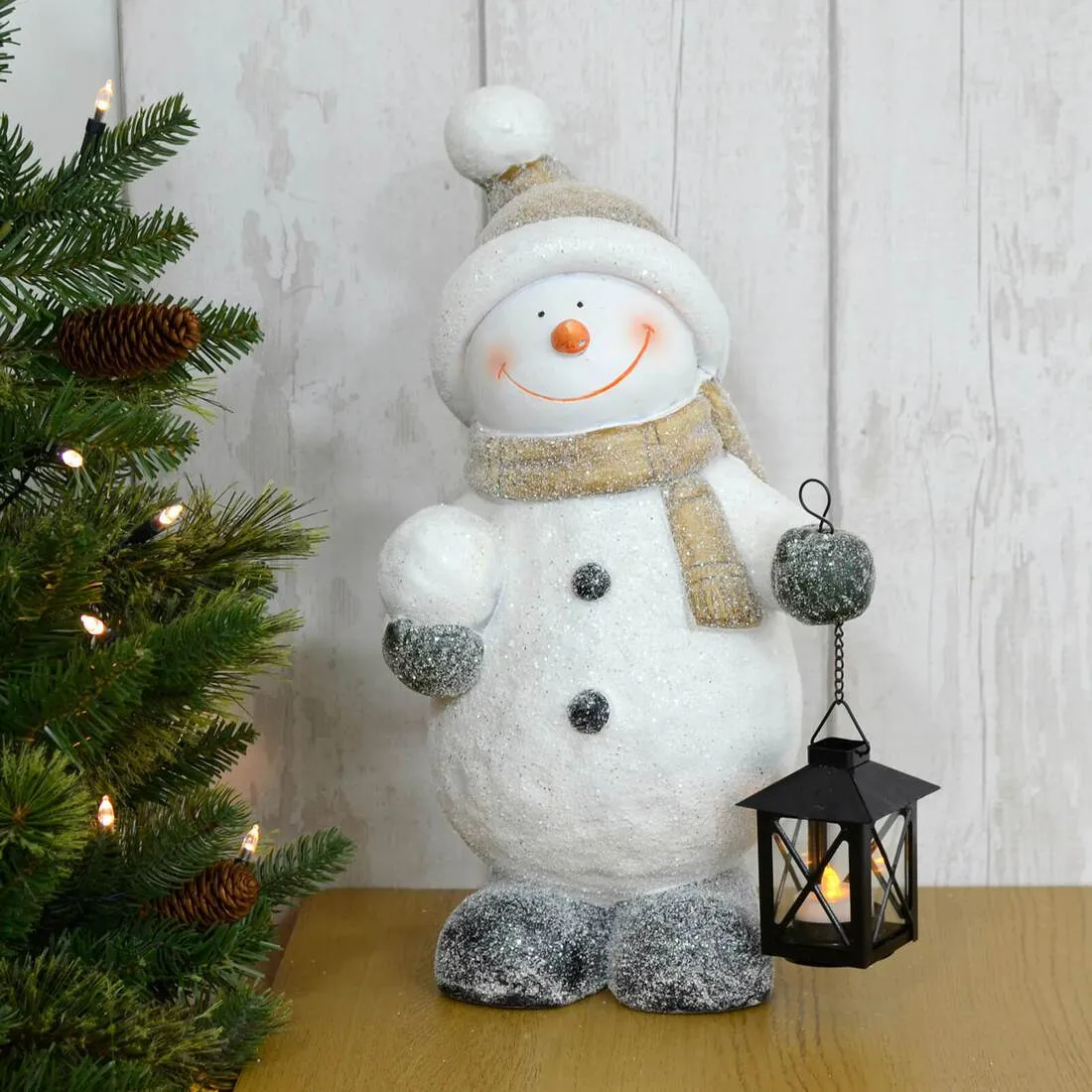 Santa Snowman With Tealight Lantern Christmas Ornament 43cm